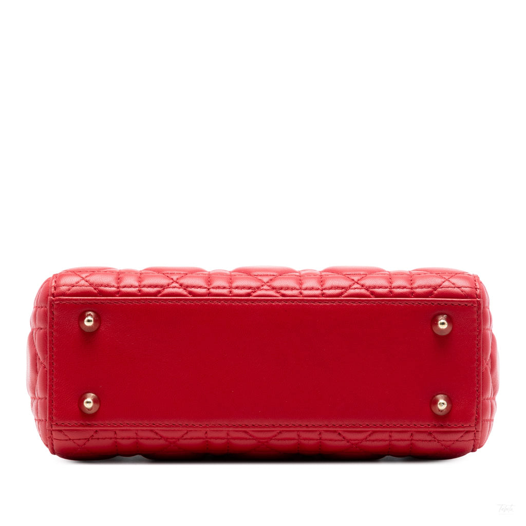 Second hand Dior Lady Dior Small Lambskin Leather My ABCDior Cannage Tote Handbag Red - Tabita Bags