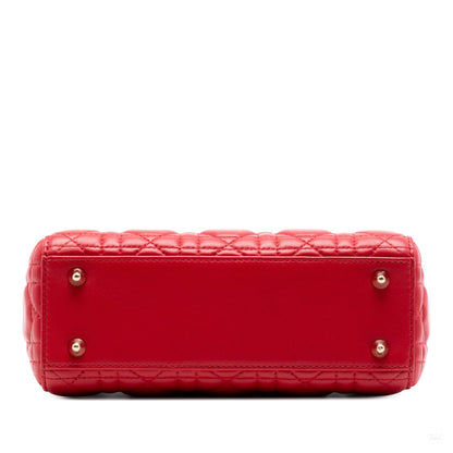 Second hand Dior Lady Dior Small Lambskin Leather My ABCDior Cannage Tote Handbag Red - Tabita Bags