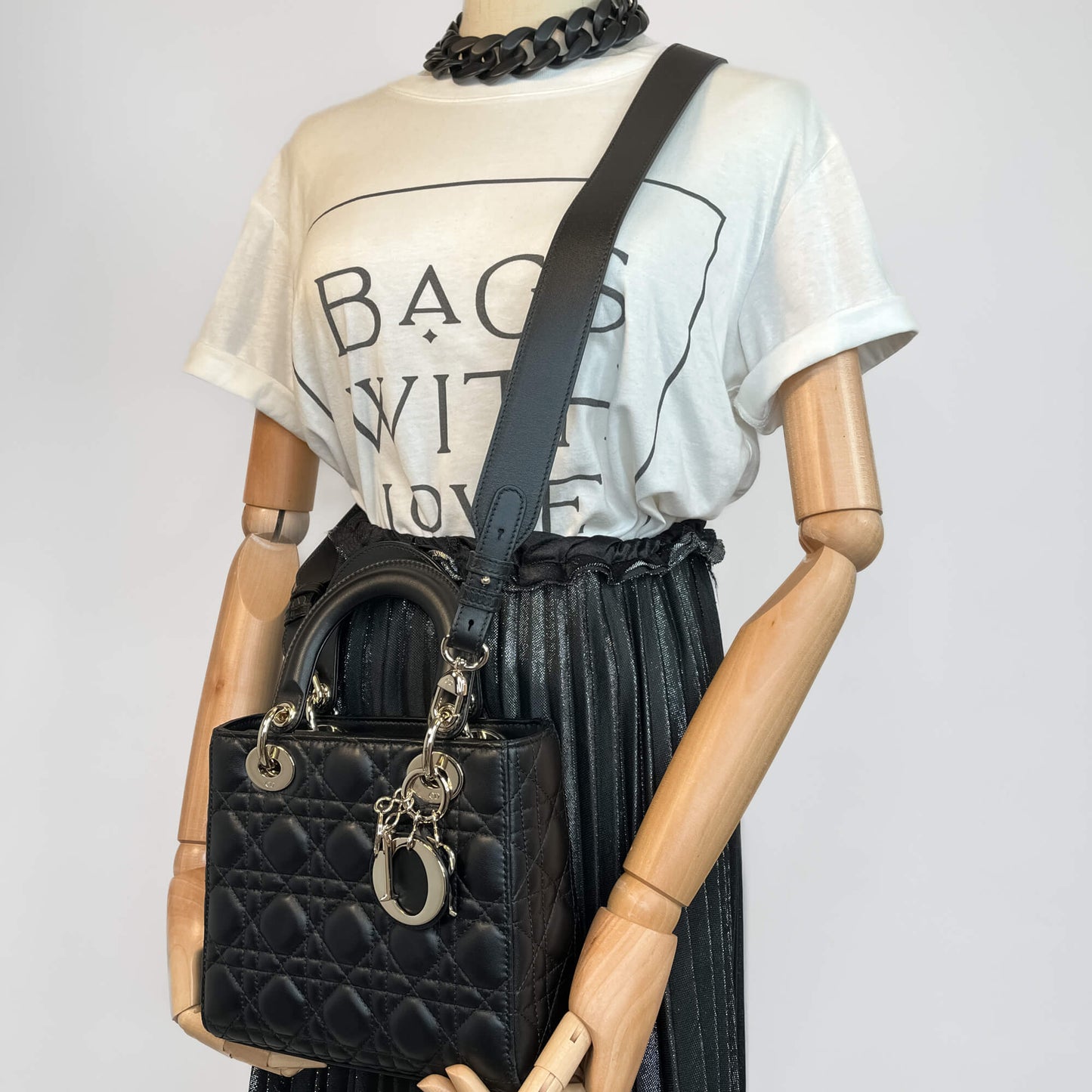 Second hand Dior Lady Dior Small My ABCDior Cannage Lambskin Leather 2 - Ways Tote Bag Black - Tabita Bags