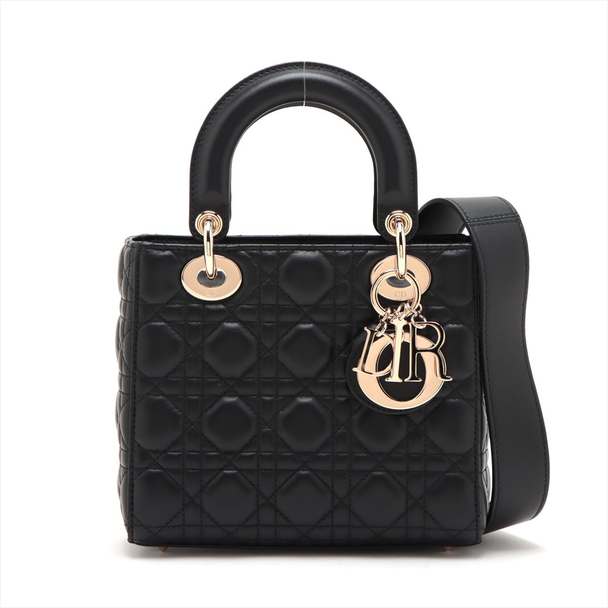 Second hand Dior Lady Dior Small My ABCDior Cannage Lambskin Leather 2 - Ways Tote Bag Black - Tabita Bags