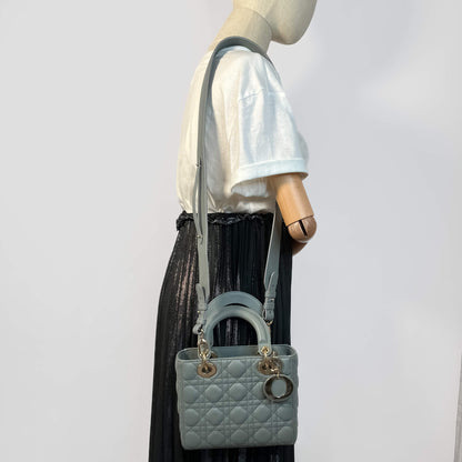 Second hand Dior Lady Dior Small My ABCDior Cannage Lambskin Leather 2 - Ways Tote Bag Grey - Tabita Bags