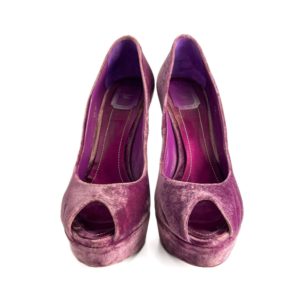 Second hand Dior Miss Dior Peep Toes 135 Velvet Pump 40.5 Purple - Tabita Bags