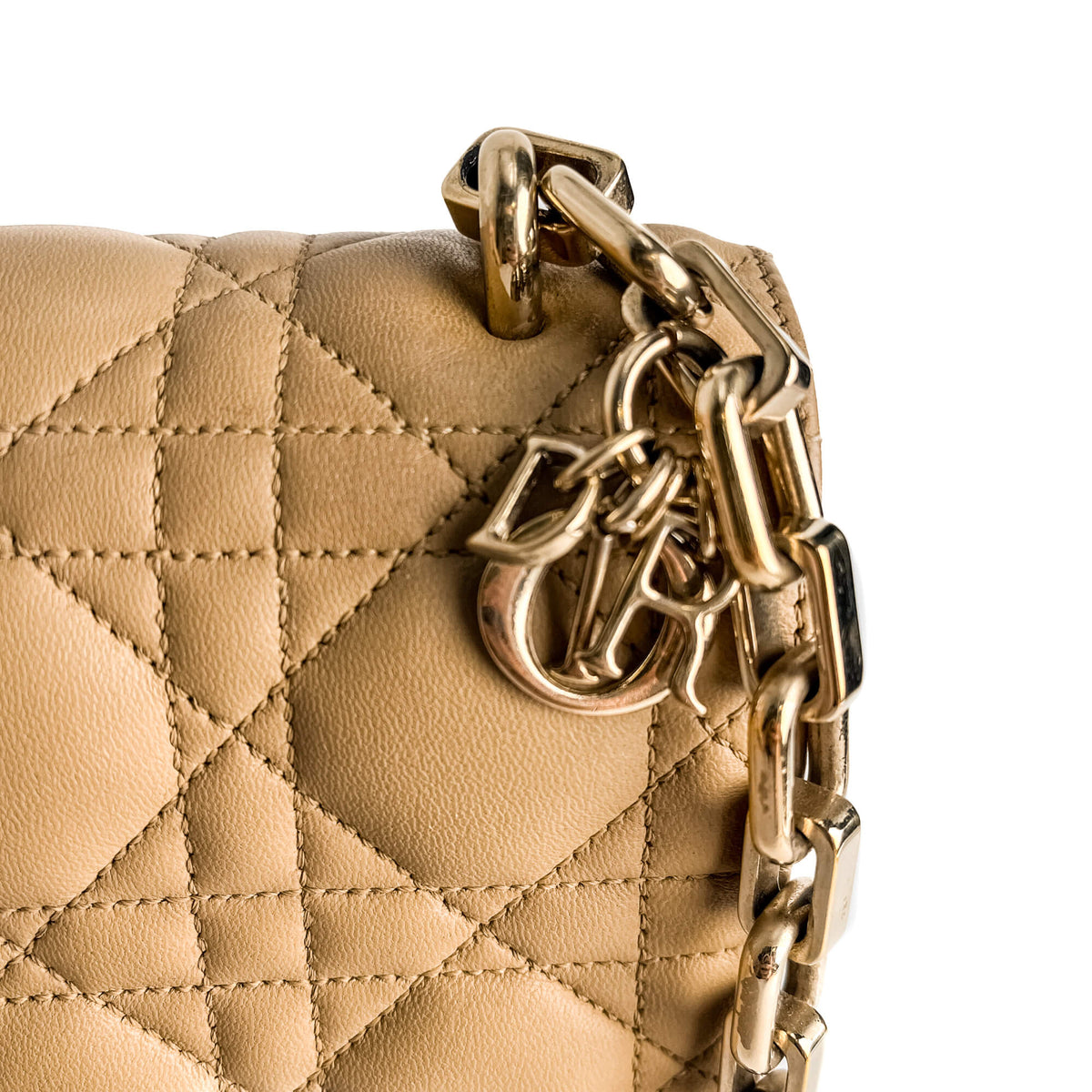 Second hand Dior Miss Dior Promenade Large Cannage Lambskin Leather Flap Shoulder Bag Beige - Tabita Bags