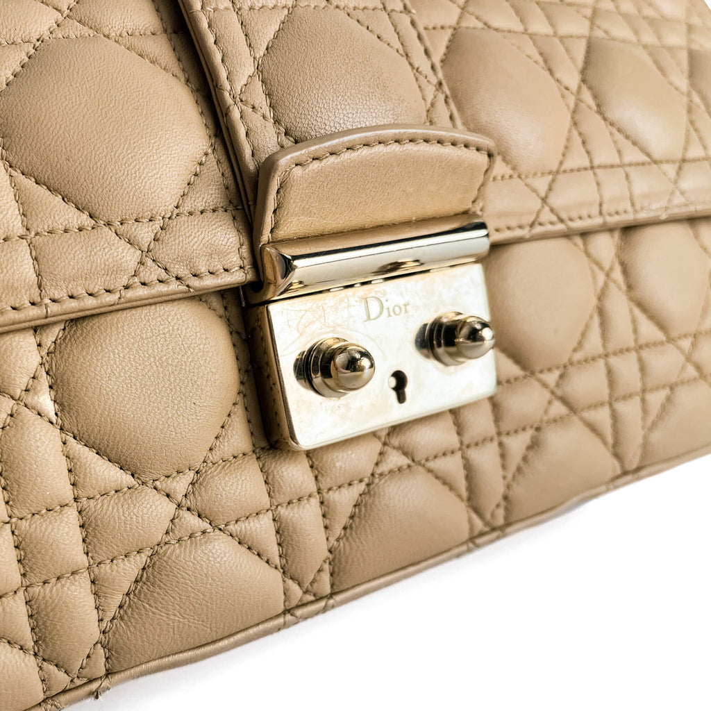 Second hand Dior Miss Dior Promenade Large Cannage Lambskin Leather Flap Shoulder Bag Beige - Tabita Bags
