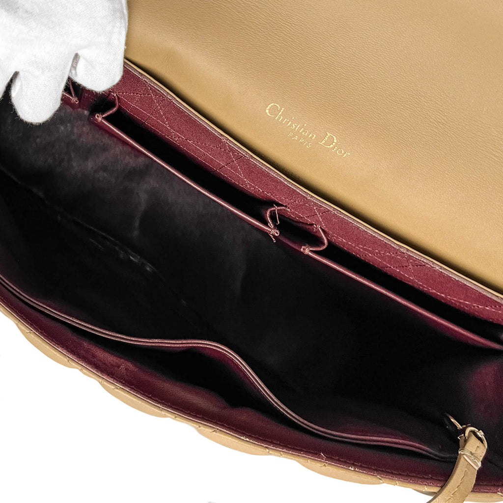 Second hand Dior Miss Dior Promenade Large Cannage Lambskin Leather Flap Shoulder Bag Beige - Tabita Bags