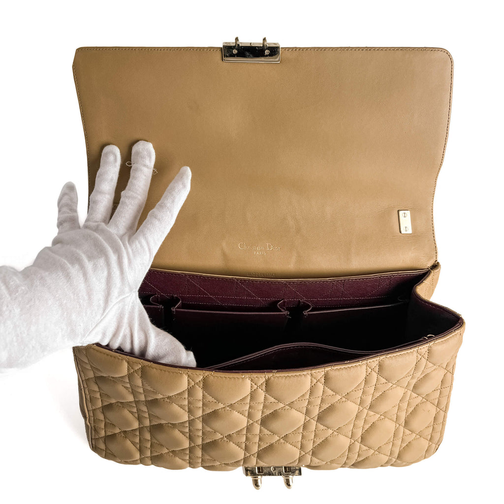 Second hand Dior Miss Dior Promenade Large Cannage Lambskin Leather Flap Shoulder Bag Beige - Tabita Bags
