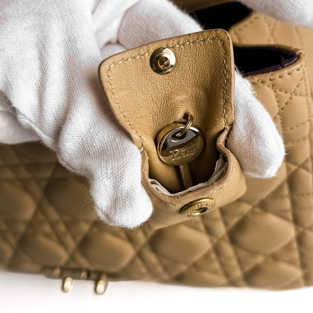 Second hand Dior Miss Dior Promenade Large Cannage Lambskin Leather Flap Shoulder Bag Beige - Tabita Bags