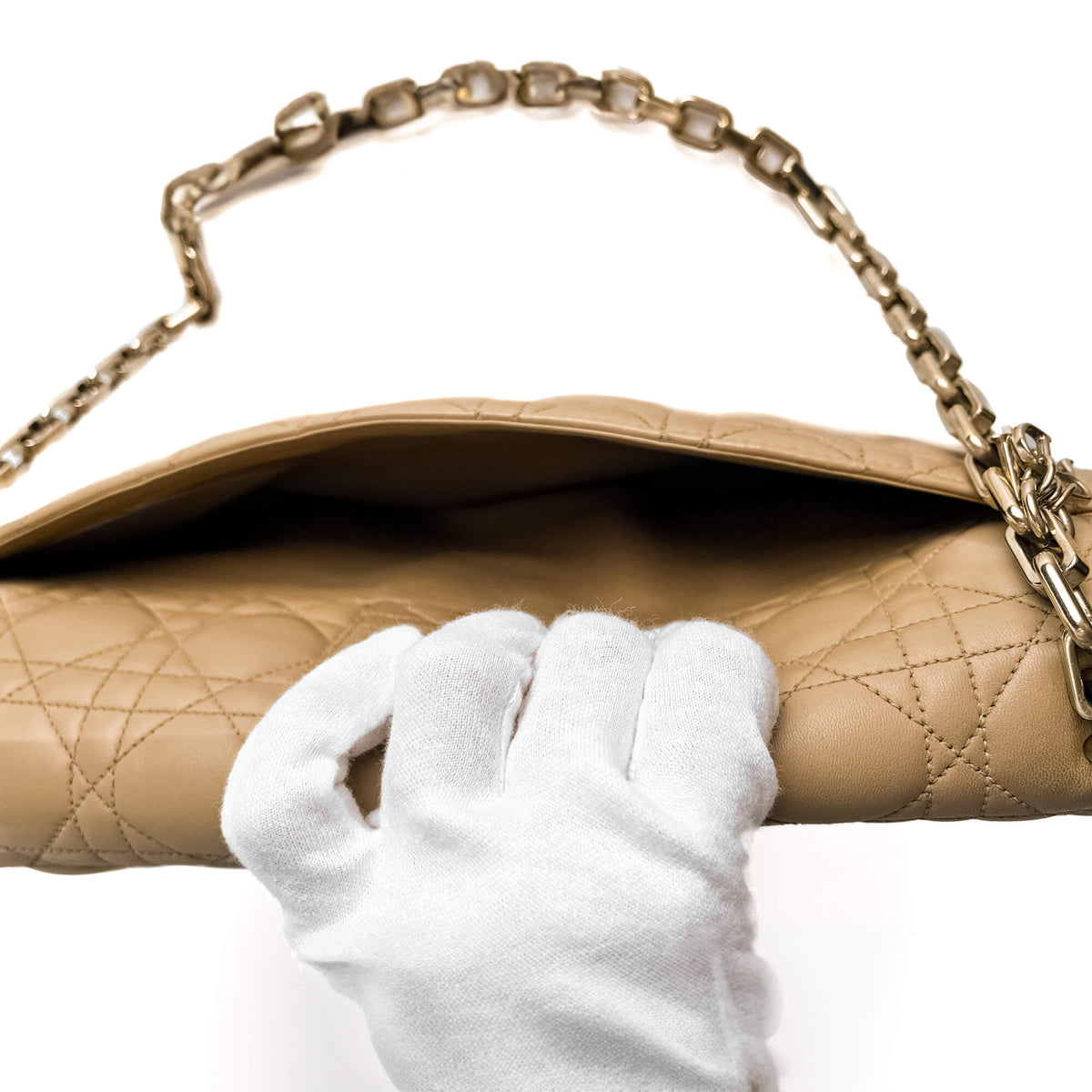 Second hand Dior Miss Dior Promenade Large Cannage Lambskin Leather Flap Shoulder Bag Beige - Tabita Bags