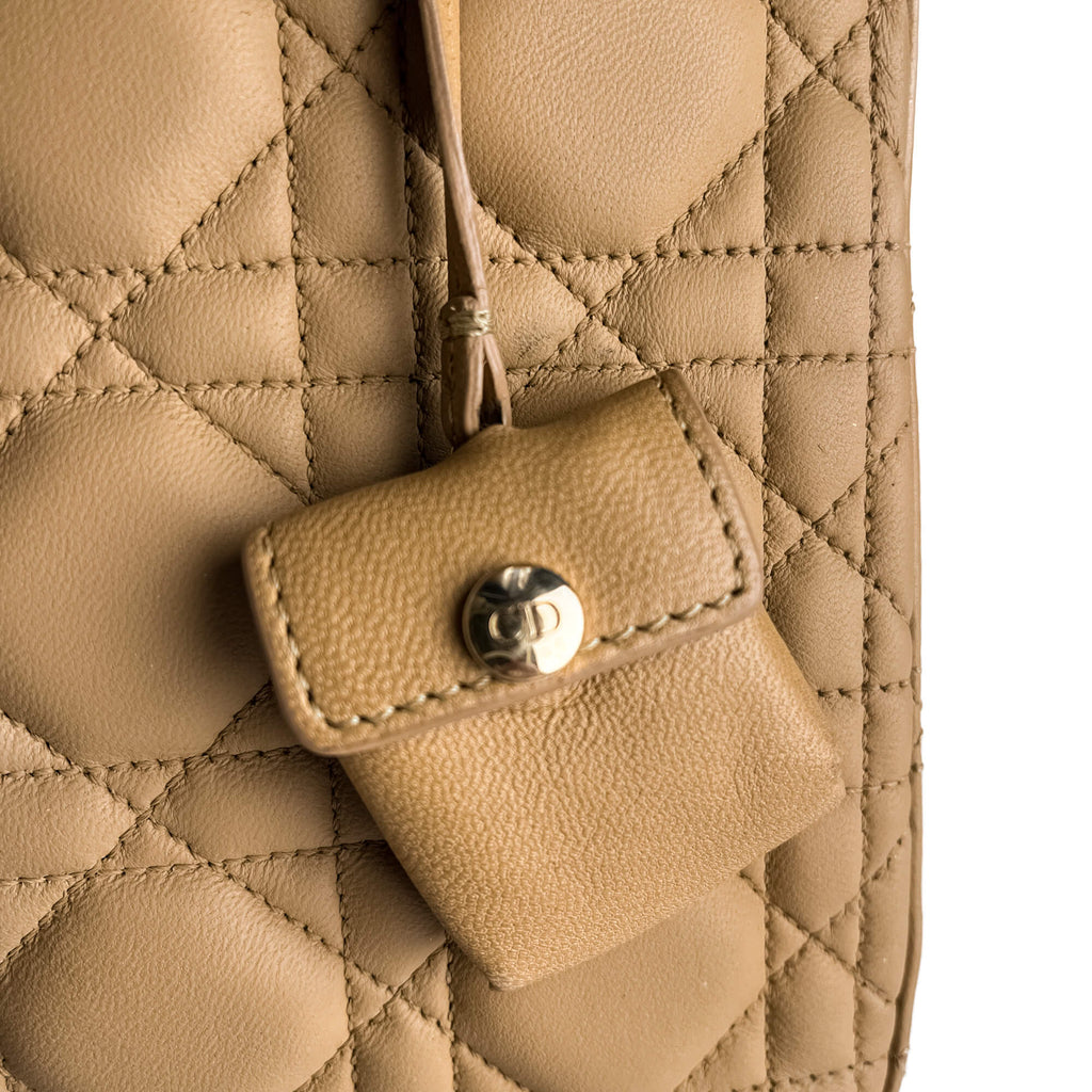 Second hand Dior Miss Dior Promenade Large Cannage Lambskin Leather Flap Shoulder Bag Beige - Tabita Bags