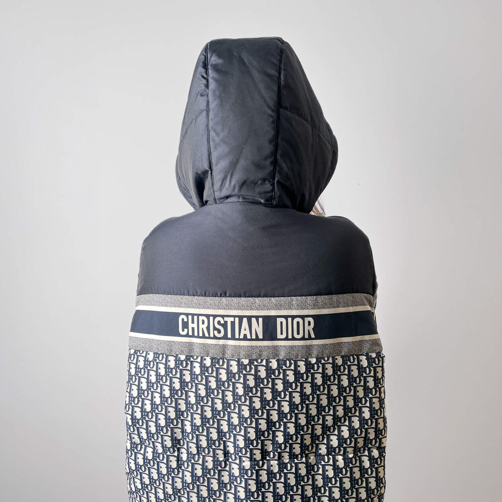 Second hand Dior Quilted Jacket Long Polyester Reversible Oblique Ready to Wear S Blue - Tabita Bags