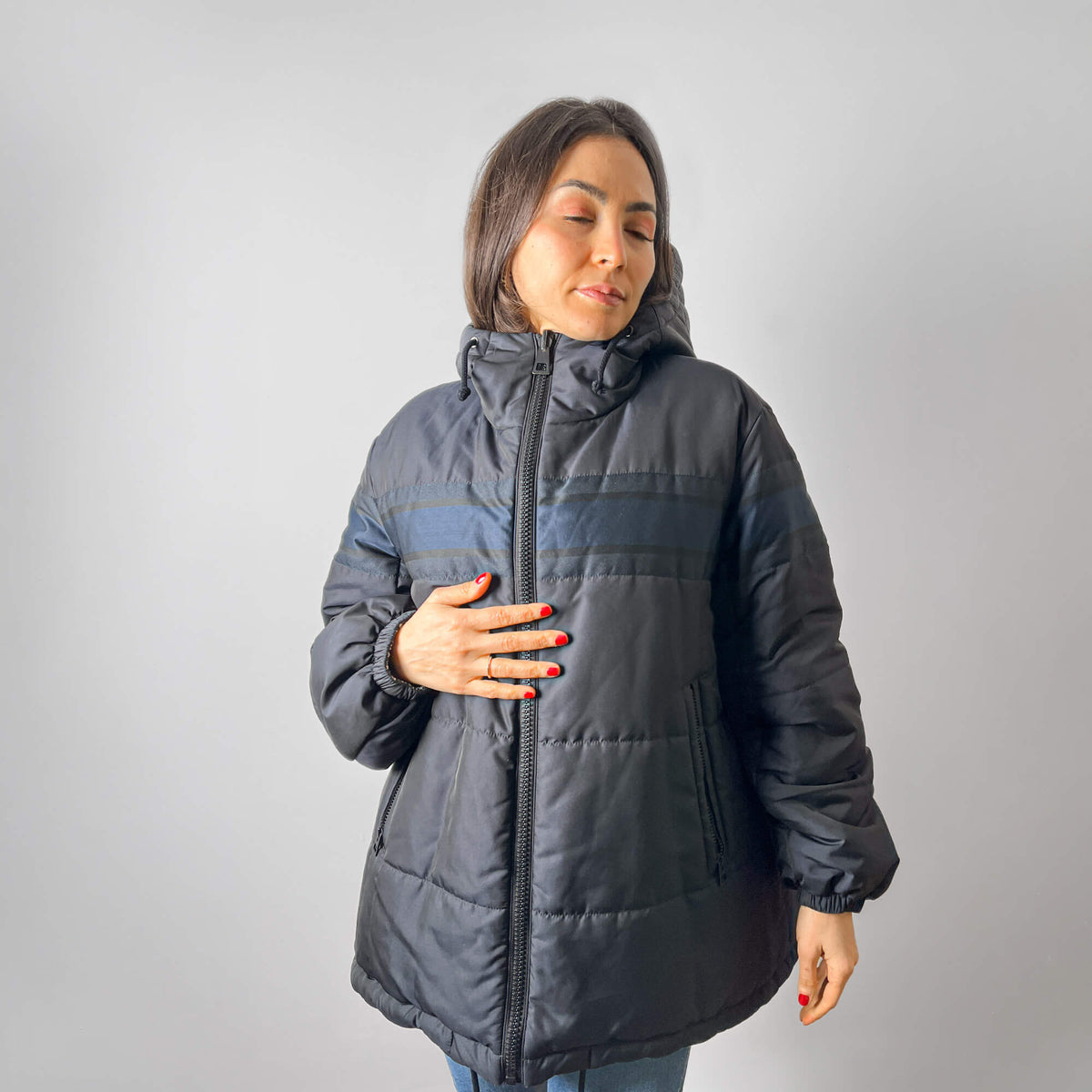 Second hand Dior Quilted Jacket Long Polyester Reversible Oblique Ready to Wear S Blue - Tabita Bags