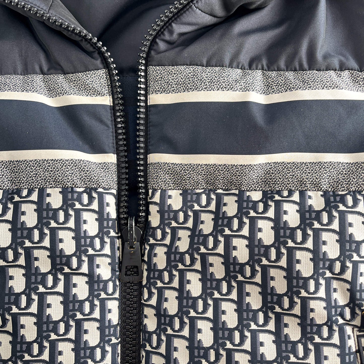 Second hand Dior Quilted Jacket Long Polyester Reversible Oblique Ready to Wear S Blue - Tabita Bags