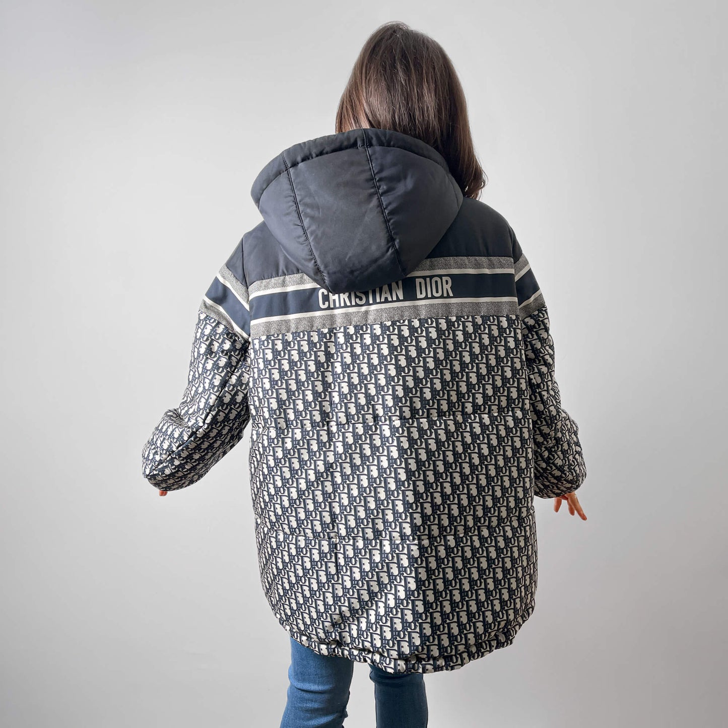 Second hand Dior Quilted Jacket Long Polyester Reversible Oblique Ready to Wear S Blue - Tabita Bags