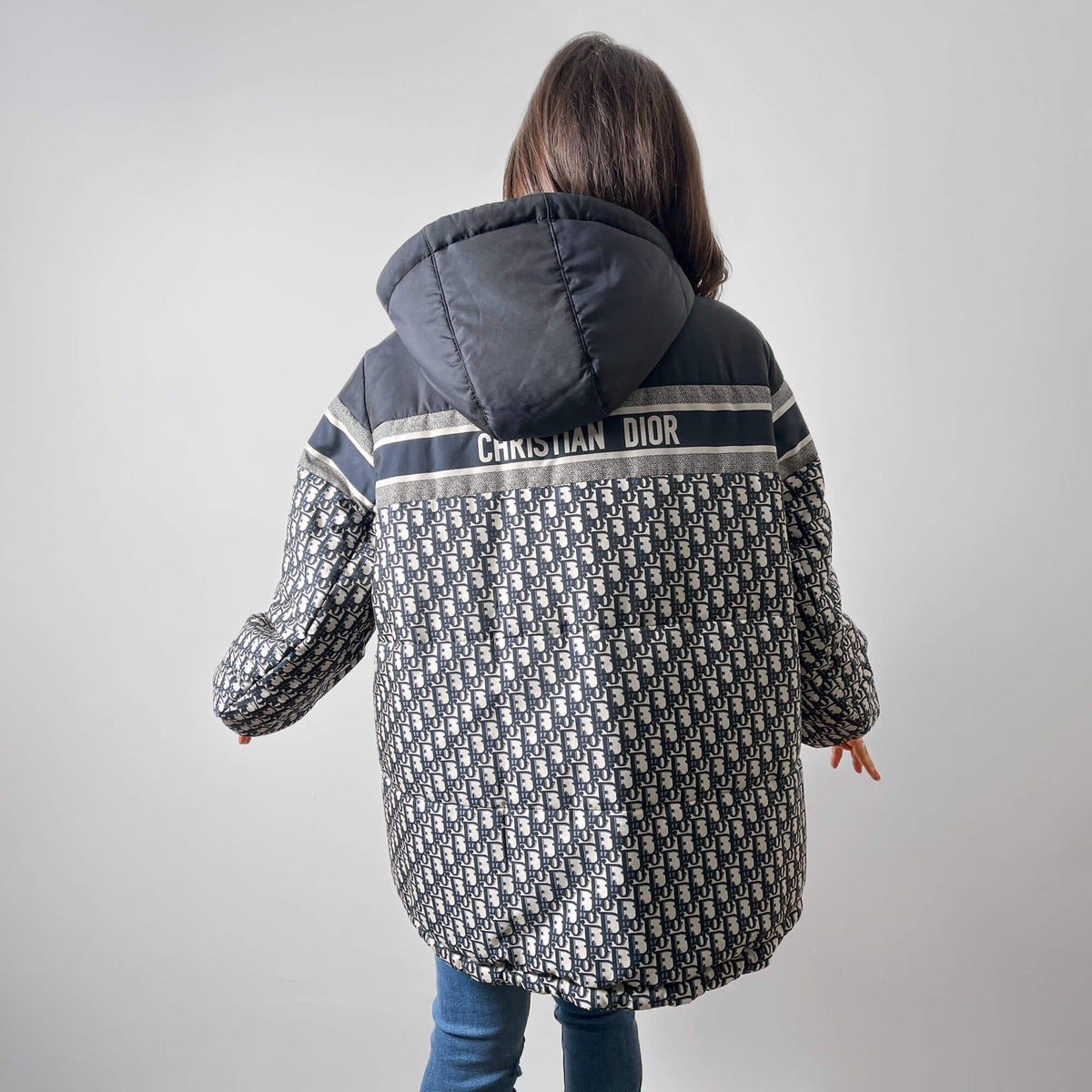 Second hand Dior Quilted Jacket Long Polyester Reversible Oblique Ready to Wear S Blue - Tabita Bags