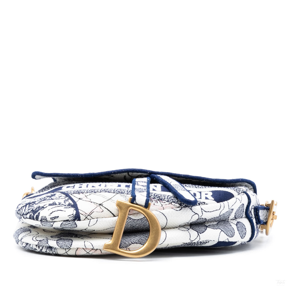 Second hand Dior Saddle Canvas No Strap Handbag Around the World Blue - Tabita Bags