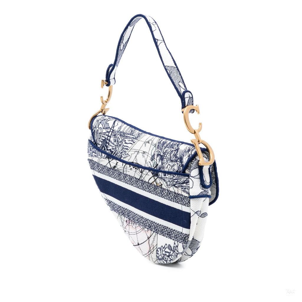 Second hand Dior Saddle Canvas No Strap Handbag Around the World Blue - Tabita Bags