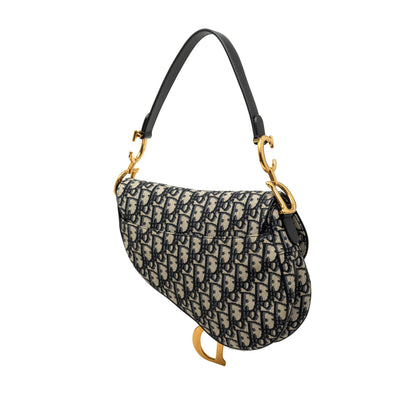 Second hand Dior Saddle Canvas No Strap Handbag Blue - Tabita Bags