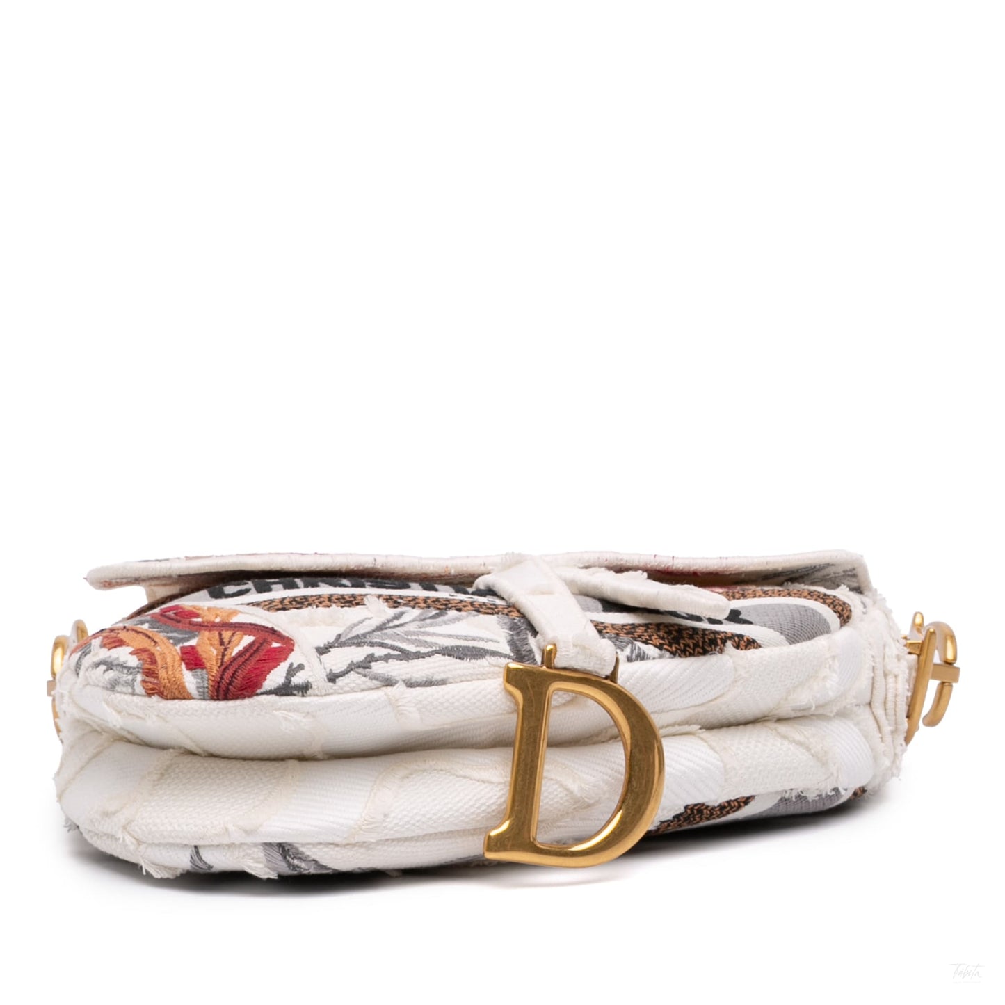 Second hand Dior Saddle Canvas No Strap Handbag Embroidered Camouflage Flowers White - Tabita Bags