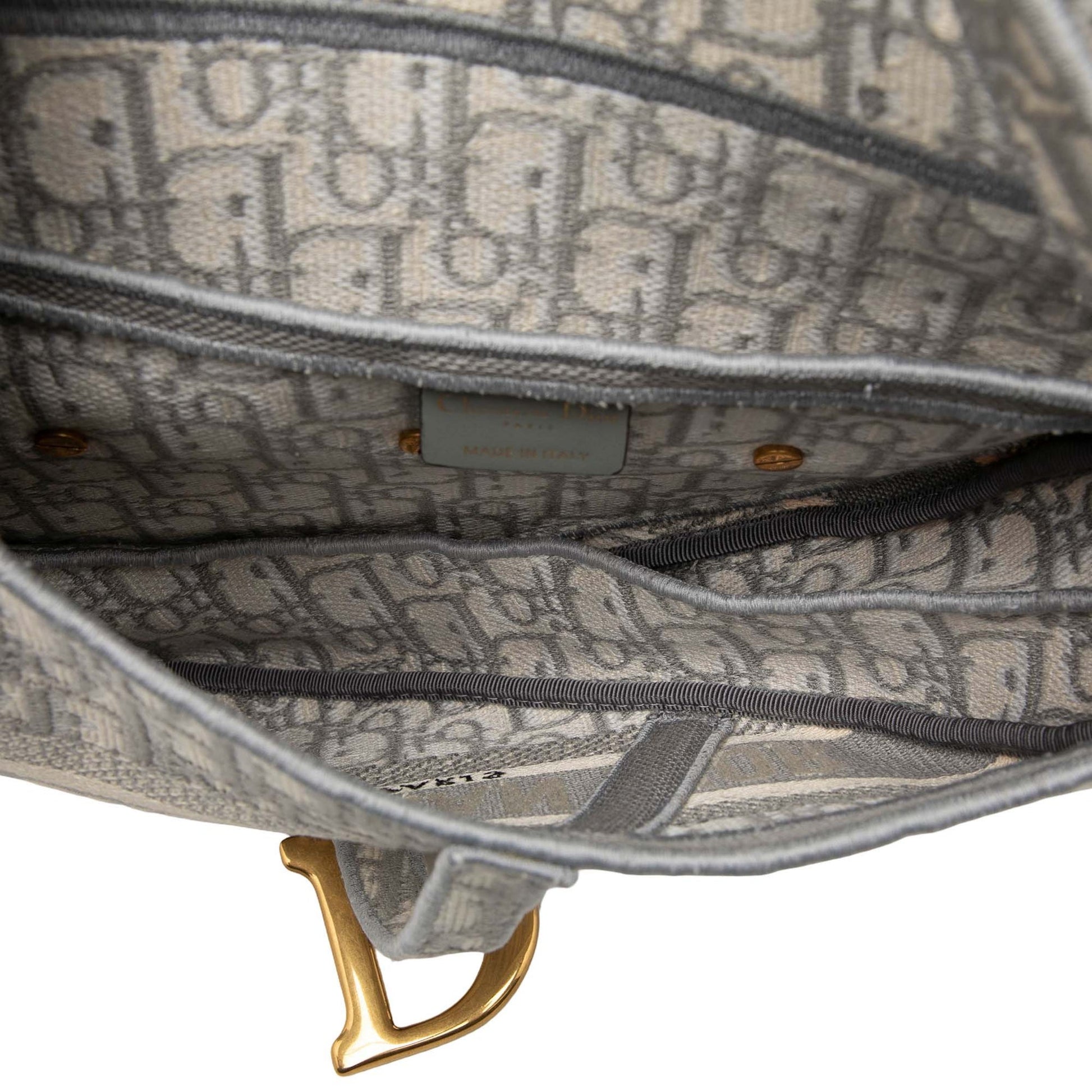Second hand Dior Saddle Canvas No Strap Handbag Grey - Tabita Bags