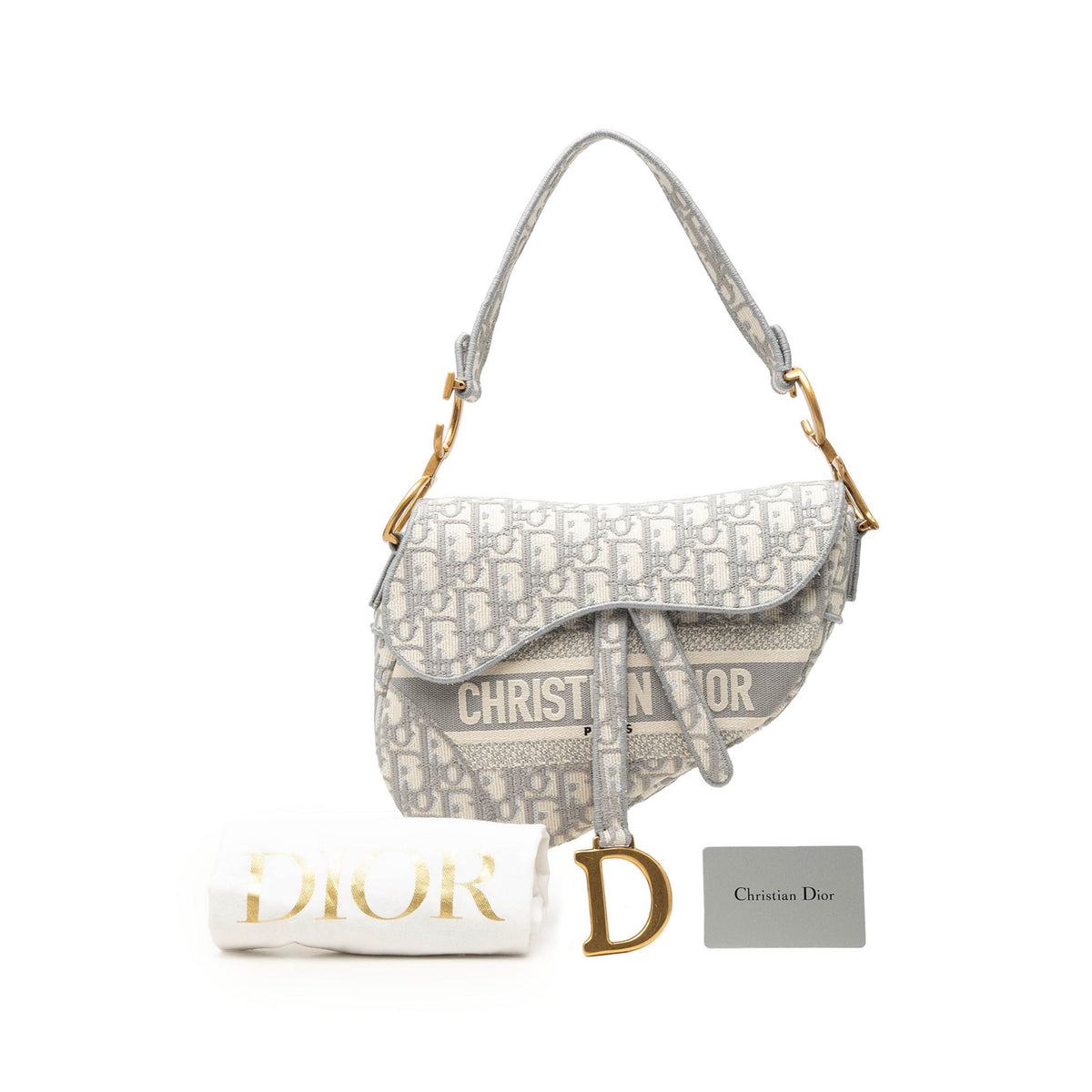 Second hand Dior Saddle Canvas No Strap Handbag Grey - Tabita Bags