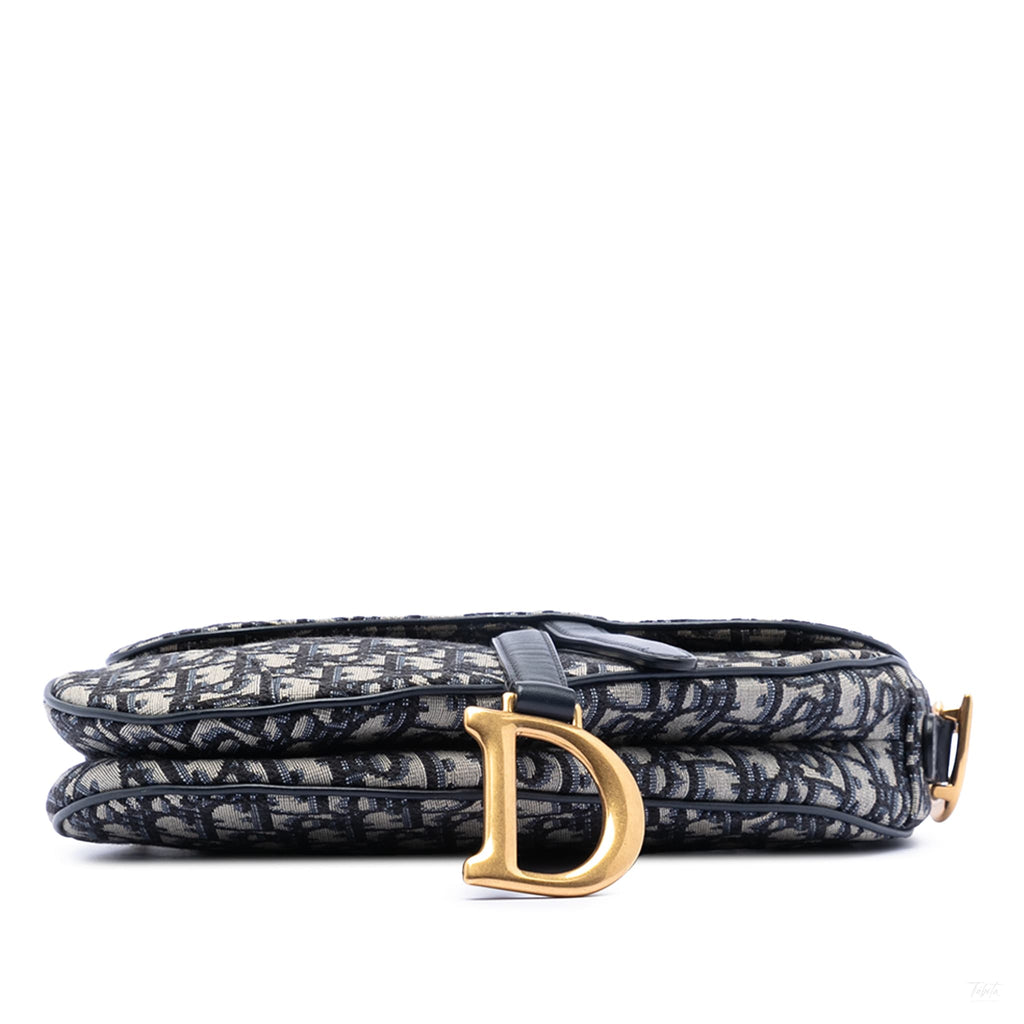 Second hand Dior Saddle Canvas No Strap Handbag Oblique Blue - Tabita Bags