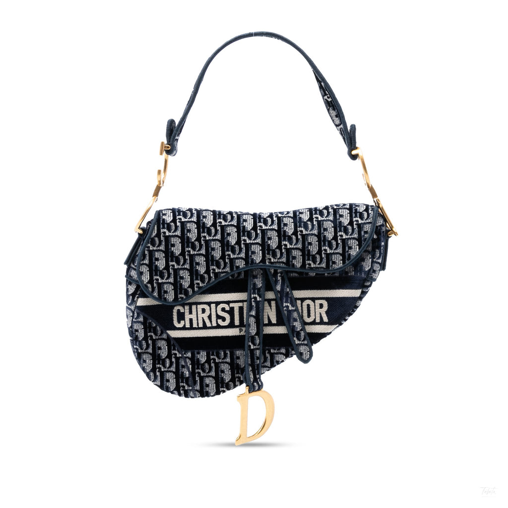 Second hand Dior Saddle Canvas No Strap Handbag Oblique Blue - Tabita Bags