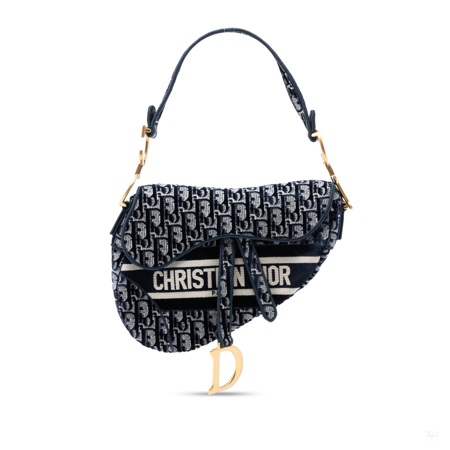 Second hand Dior Saddle Canvas No Strap Handbag Oblique Blue - Tabita Bags