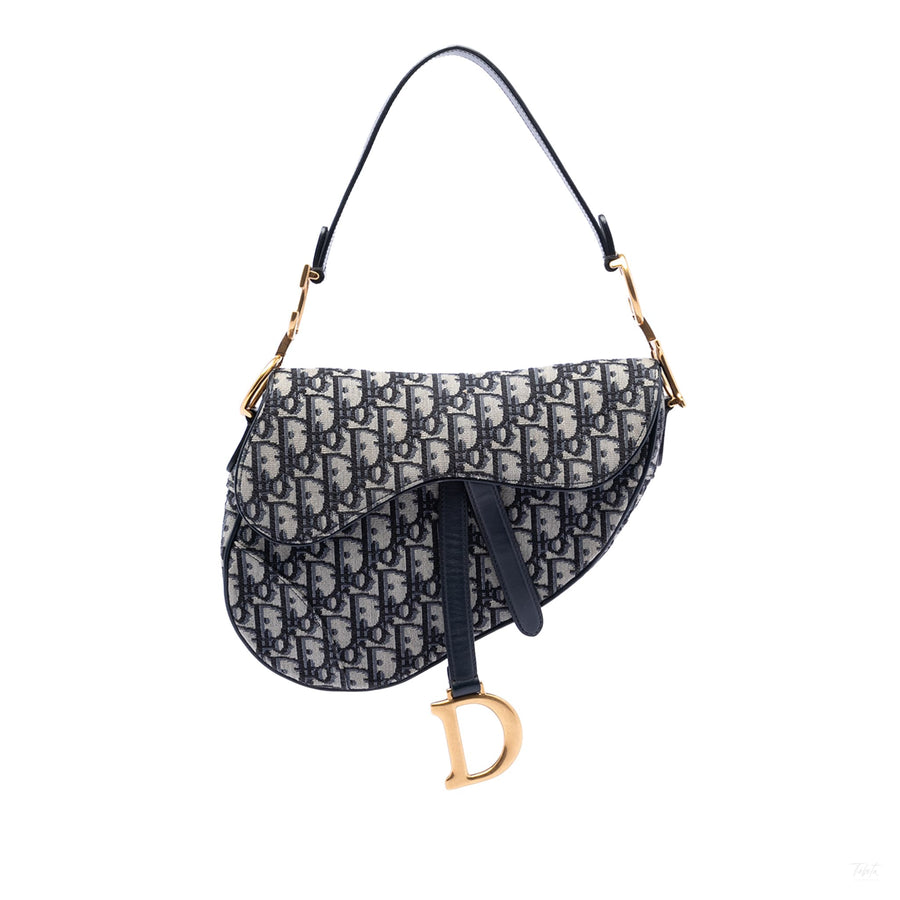Second hand Dior Saddle Canvas No Strap Handbag Oblique Blue - Tabita Bags