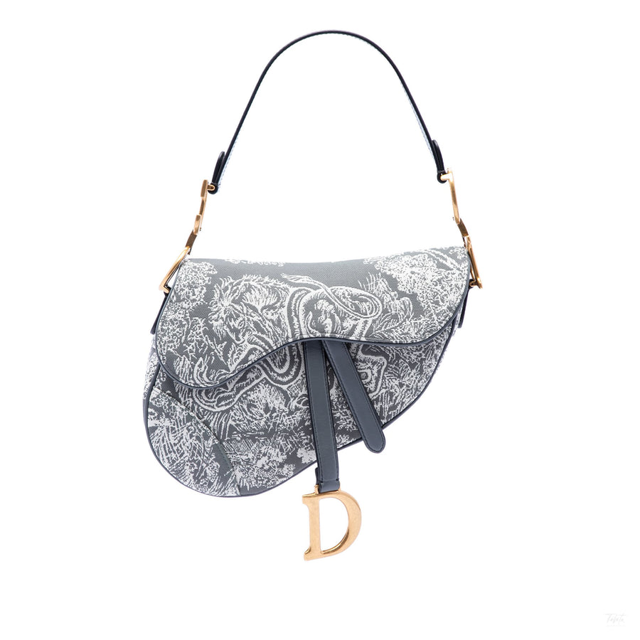 Second hand Dior Saddle Canvas No Strap Handbag Toile De Jouy Grey - Tabita Bags