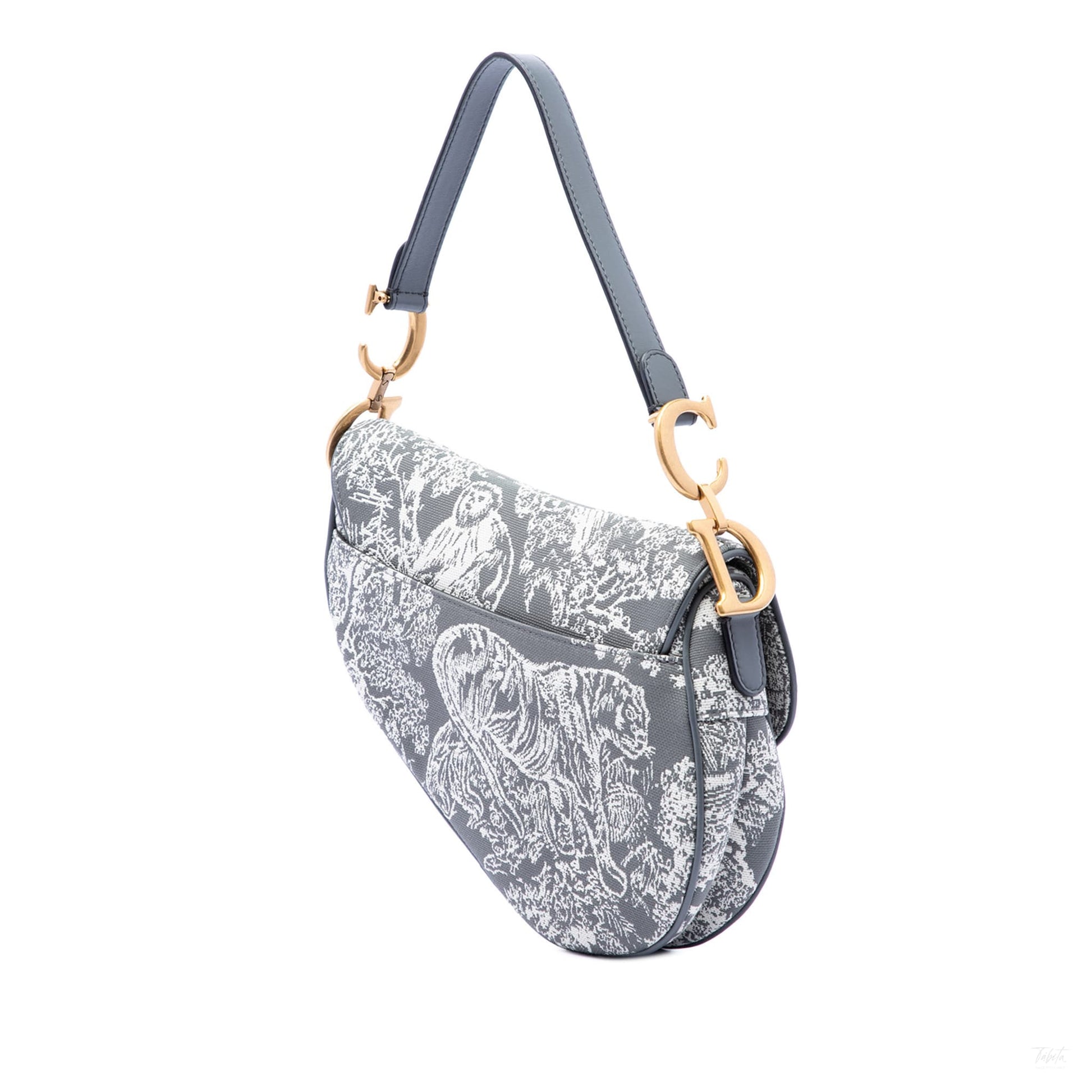 Second hand Dior Saddle Canvas No Strap Handbag Toile De Jouy Grey - Tabita Bags