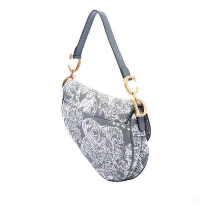 Second hand Dior Saddle Canvas No Strap Handbag Toile De Jouy Grey - Tabita Bags