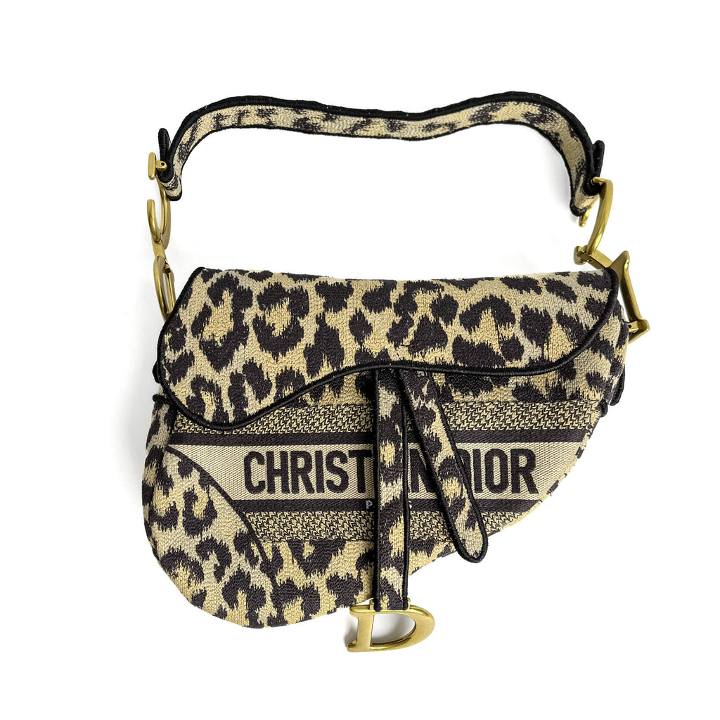 Second hand Dior Saddle Canvas Saddle Handbag No Strap Black Mizza Embroidery Animal Print - Tabita Bags