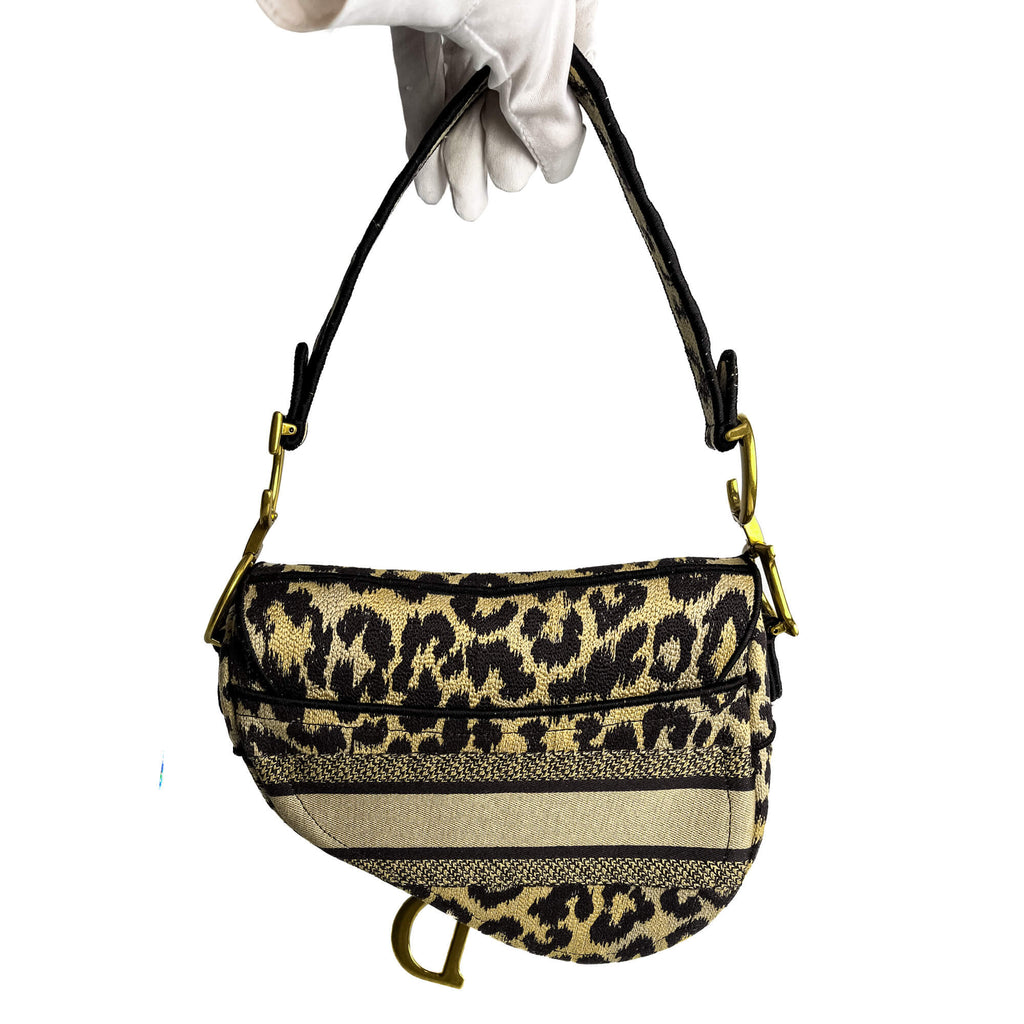 Second hand Dior Saddle Canvas Saddle Handbag No Strap Black Mizza Embroidery Animal Print - Tabita Bags