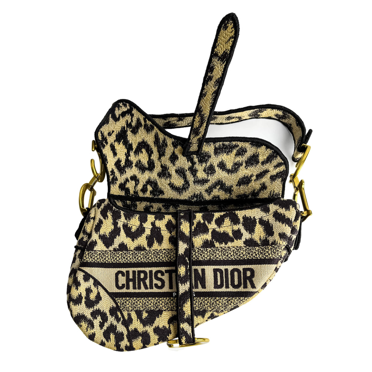 Second hand Dior Saddle Canvas Saddle Handbag No Strap Black Mizza Embroidery Animal Print - Tabita Bags