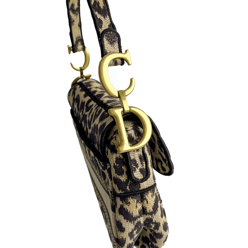 Second hand Dior Saddle Canvas Saddle Handbag No Strap Black Mizza Embroidery Animal Print - Tabita Bags