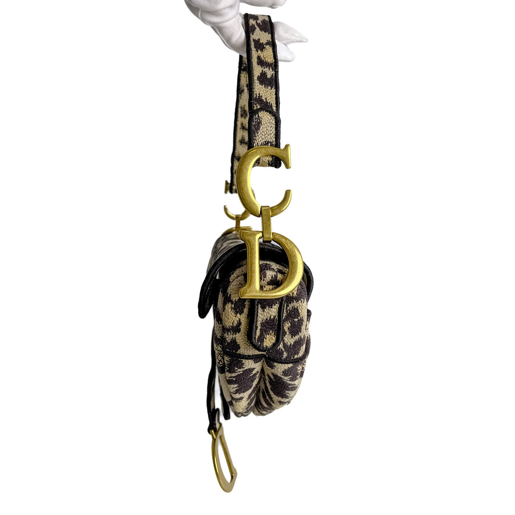Second hand Dior Saddle Canvas Saddle Handbag No Strap Black Mizza Embroidery Animal Print - Tabita Bags