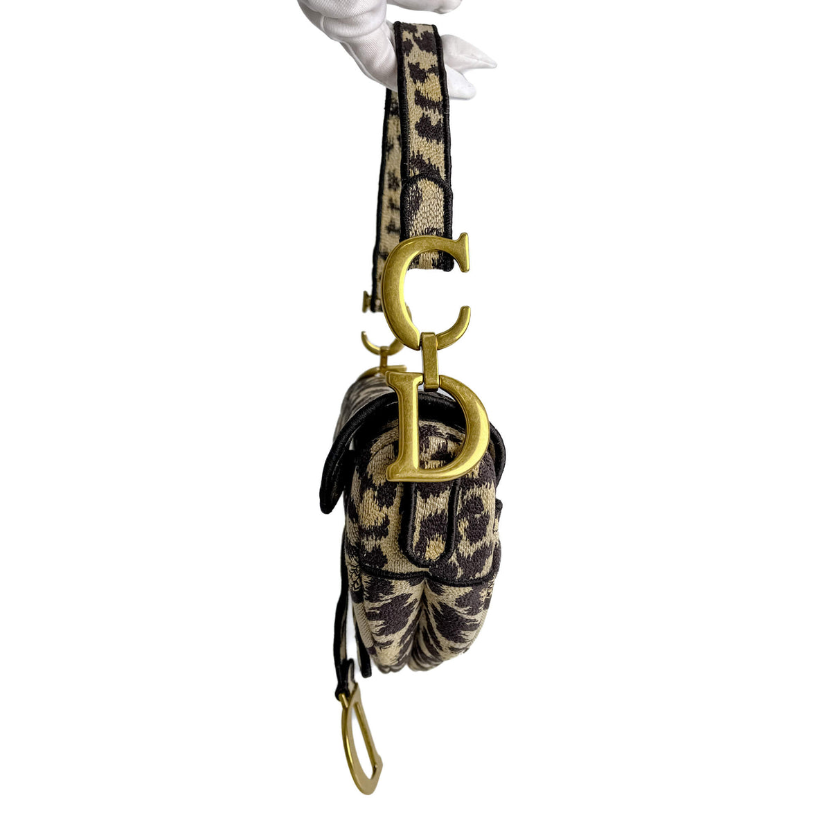 Second hand Dior Saddle Canvas Saddle Handbag No Strap Black Mizza Embroidery Animal Print - Tabita Bags
