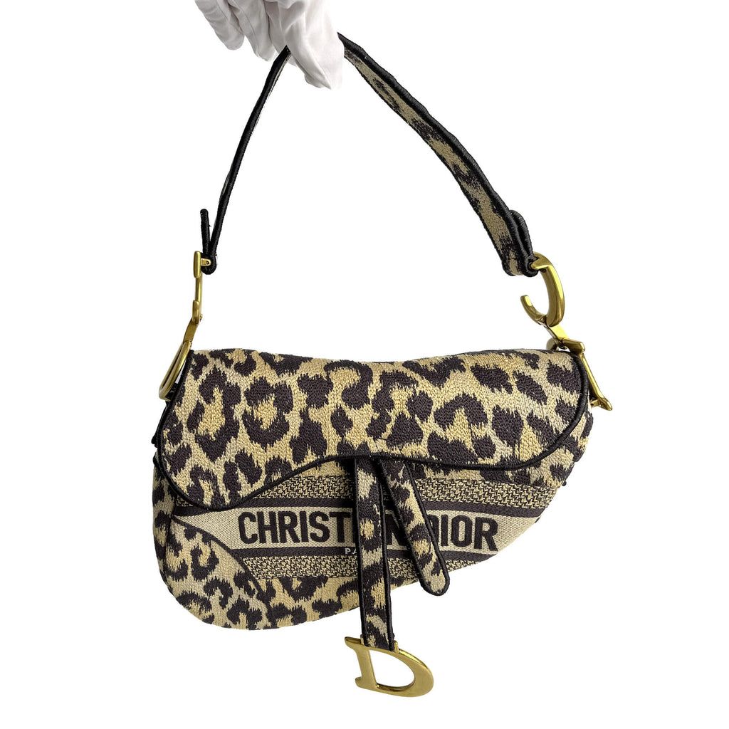 Second hand Dior Saddle Canvas Saddle Handbag No Strap Black Mizza Embroidery Animal Print - Tabita Bags