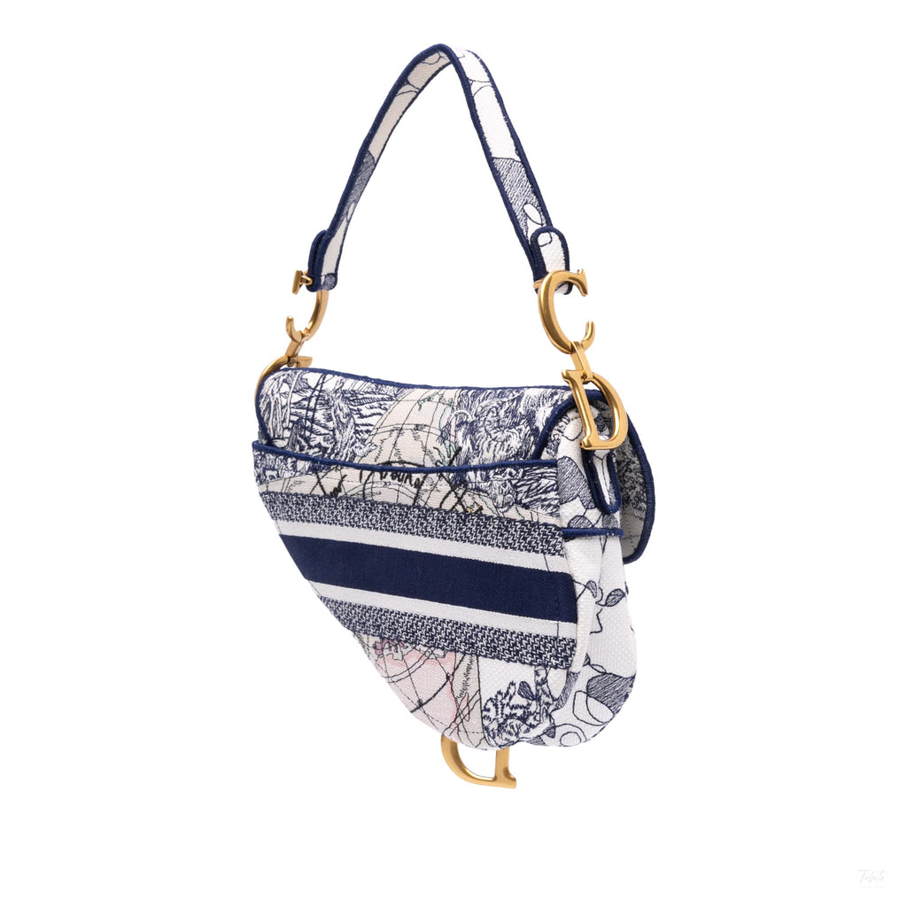 Second hand Dior Saddle Canvas Saddle Handbag No Strap Blue - Tabita Bags