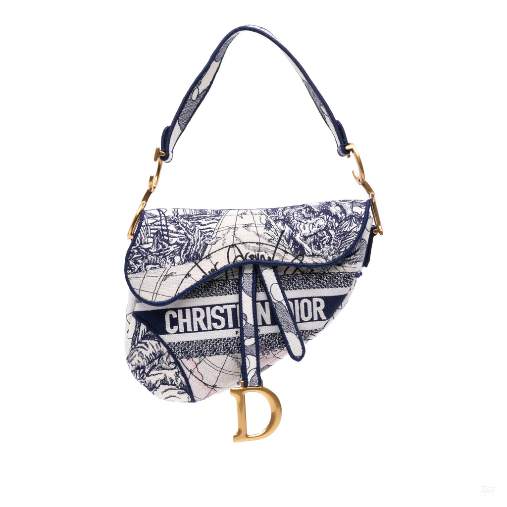 Second hand Dior Saddle Canvas Saddle Handbag No Strap Blue - Tabita Bags