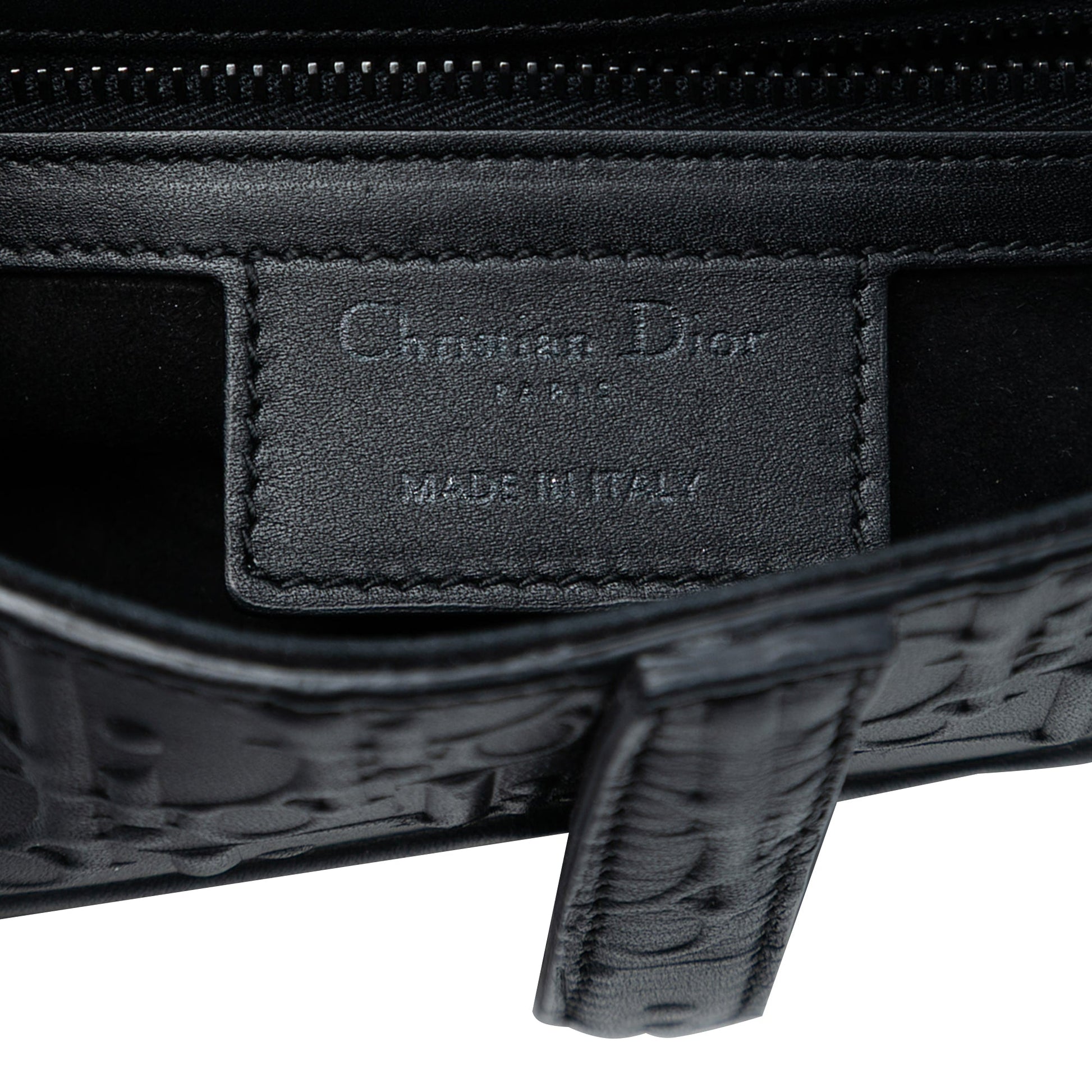 Second hand Dior Saddle Embossed Calfskin Leather Oblique No Strap Handbag Black - Tabita Bags
