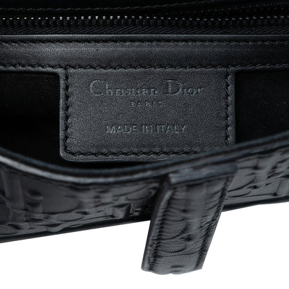 Second hand Dior Saddle Embossed Calfskin Leather Oblique No Strap Handbag Black - Tabita Bags