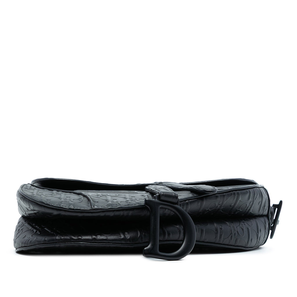 Second hand Dior Saddle Embossed Calfskin Leather Oblique No Strap Handbag Black - Tabita Bags