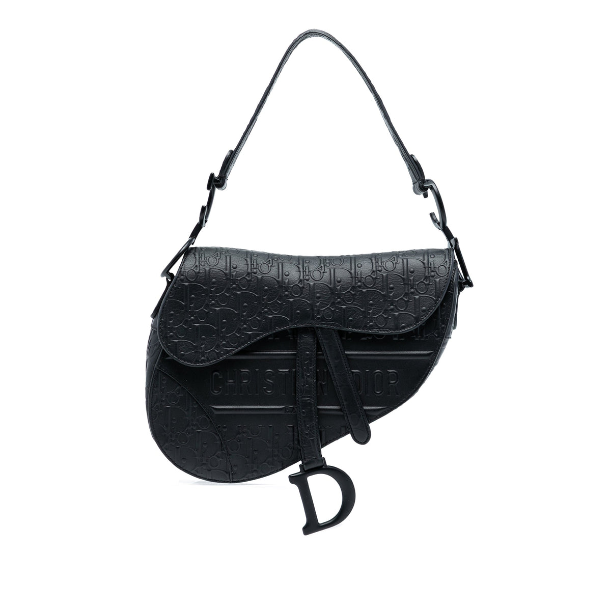 Second hand Dior Saddle Embossed Calfskin Leather Oblique No Strap Handbag Black - Tabita Bags