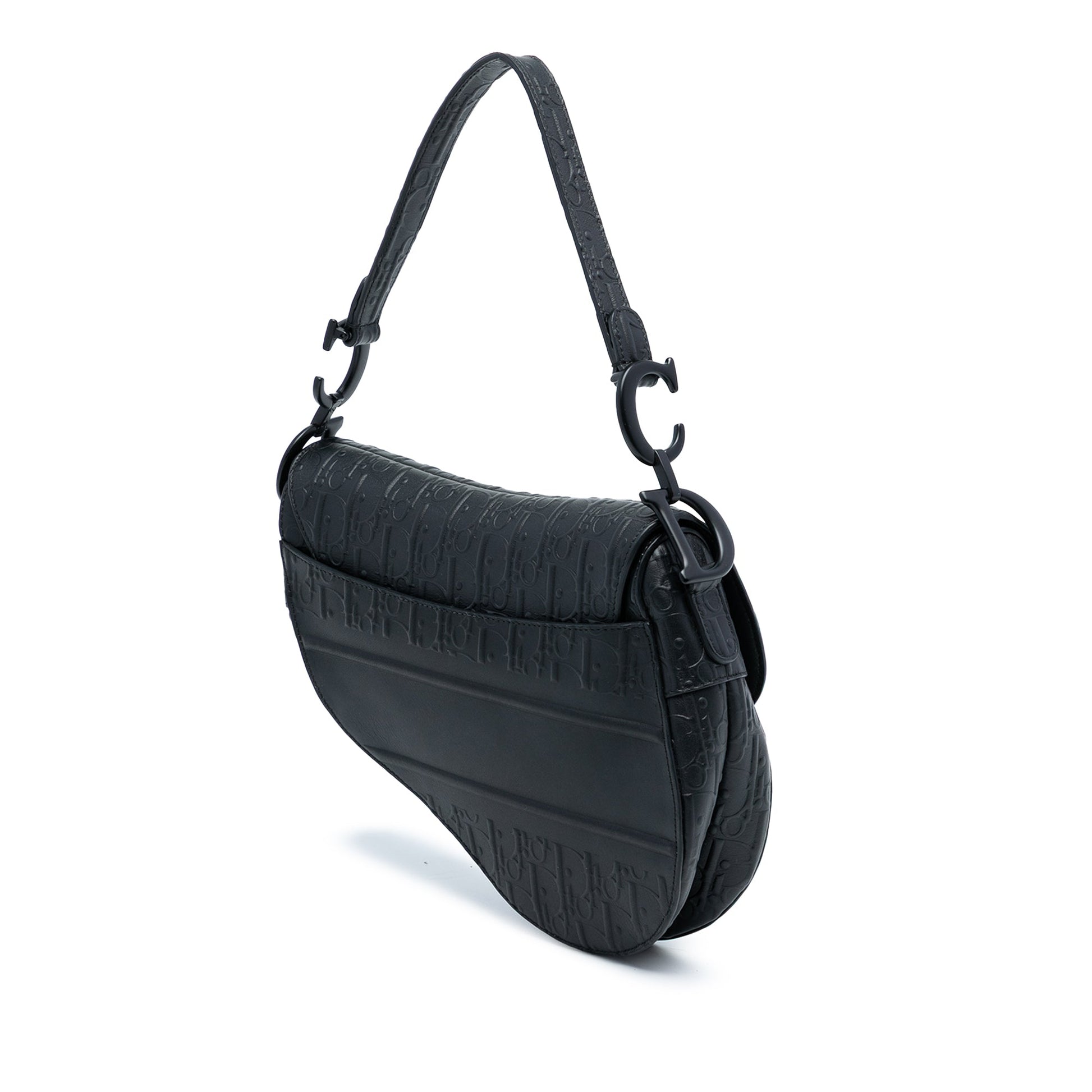 Second hand Dior Saddle Embossed Calfskin Leather Oblique No Strap Handbag Black - Tabita Bags