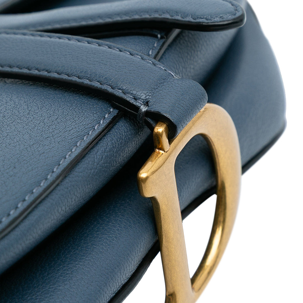 Second hand Dior Saddle Grained Calfskin Leather Handbag No Strap Blue - Tabita Bags