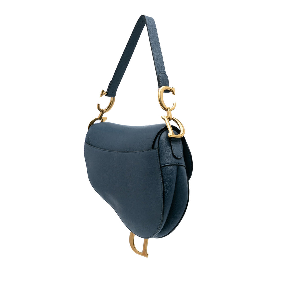 Second hand Dior Saddle Grained Calfskin Leather Handbag No Strap Blue - Tabita Bags