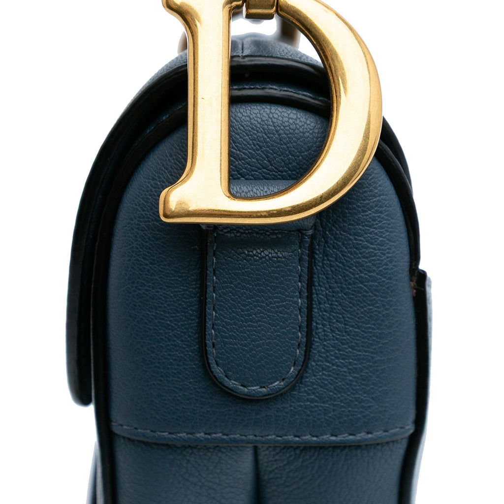 Second hand Dior Saddle Grained Calfskin Leather Handbag No Strap Blue - Tabita Bags