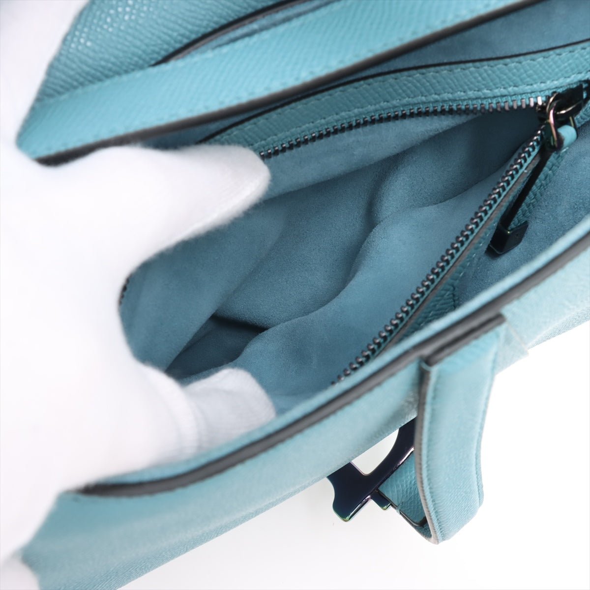 Second hand Dior Saddle Grained Calfskin Leather No Strap Handbag Blue - Tabita Bags