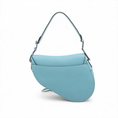 Second hand Dior Saddle Grained Calfskin Leather No Strap Handbag Blue - Tabita Bags